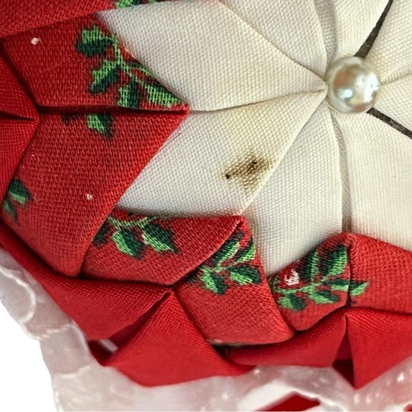 Vintage Handmade Folded Fabric Star Ribbon Christmas Ball Ornaments Set of 6 - Picture 15 of 15